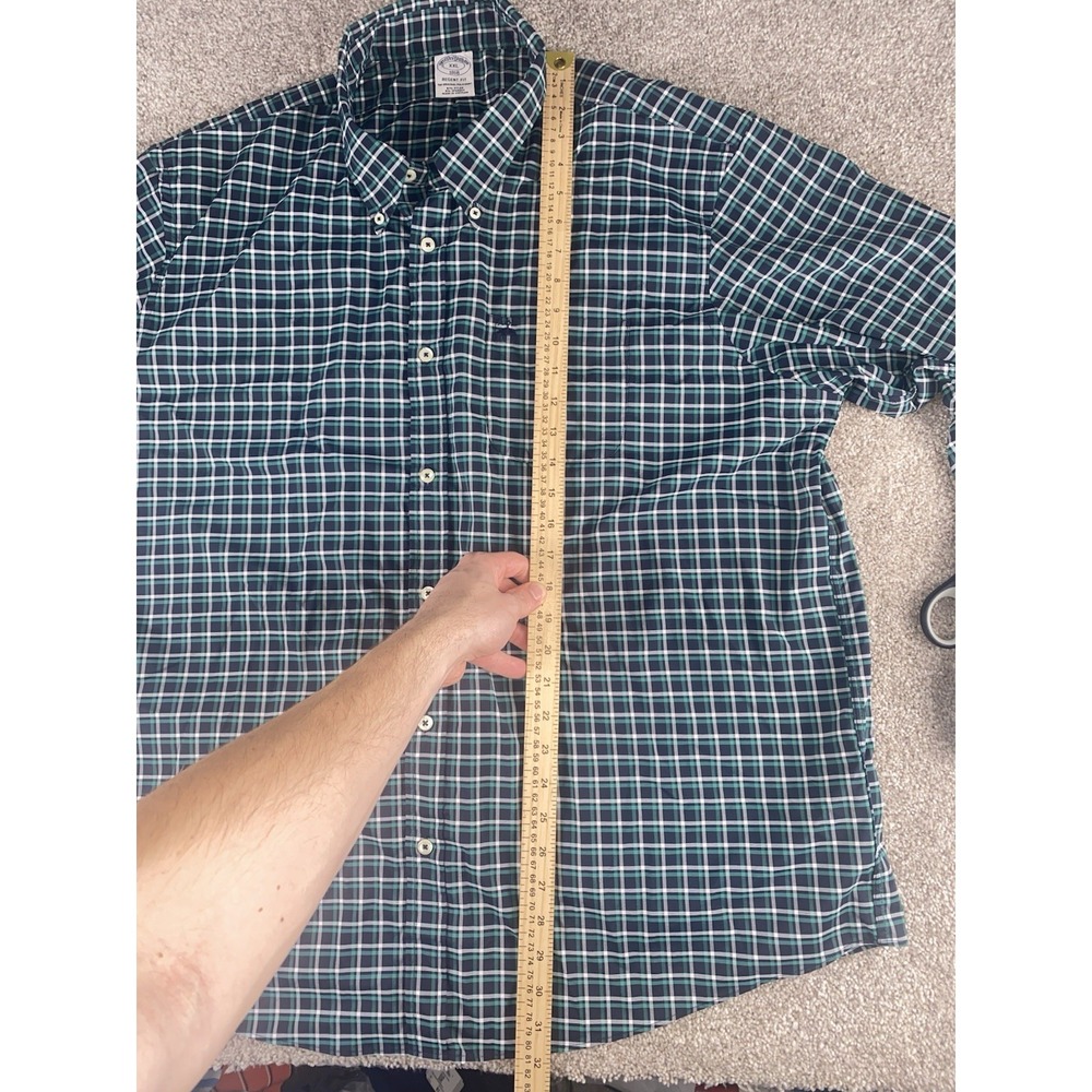 Brooks Brothers Regent Fit Shirt Nylon/Spandex Mens XXL Green/Blue Plaid Lamb - Picture 7 of 8